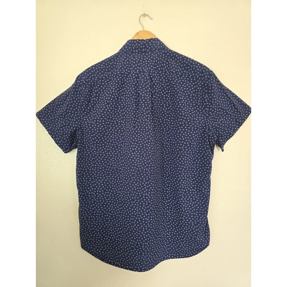 J.Crew Mens Large Slim Secret Wash Shirt Blue Floral Organic Cotton Stretch